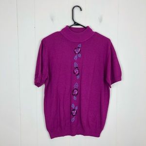 Vintage Mock-Neck Embroidered Sweater Sz M